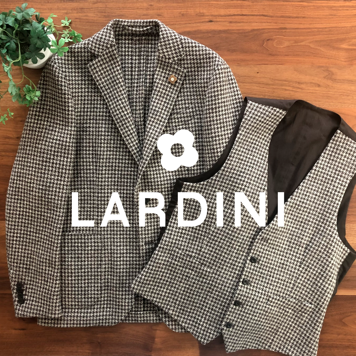 LARDINIラルディーニ千鳥格子ジャケットジレ付48