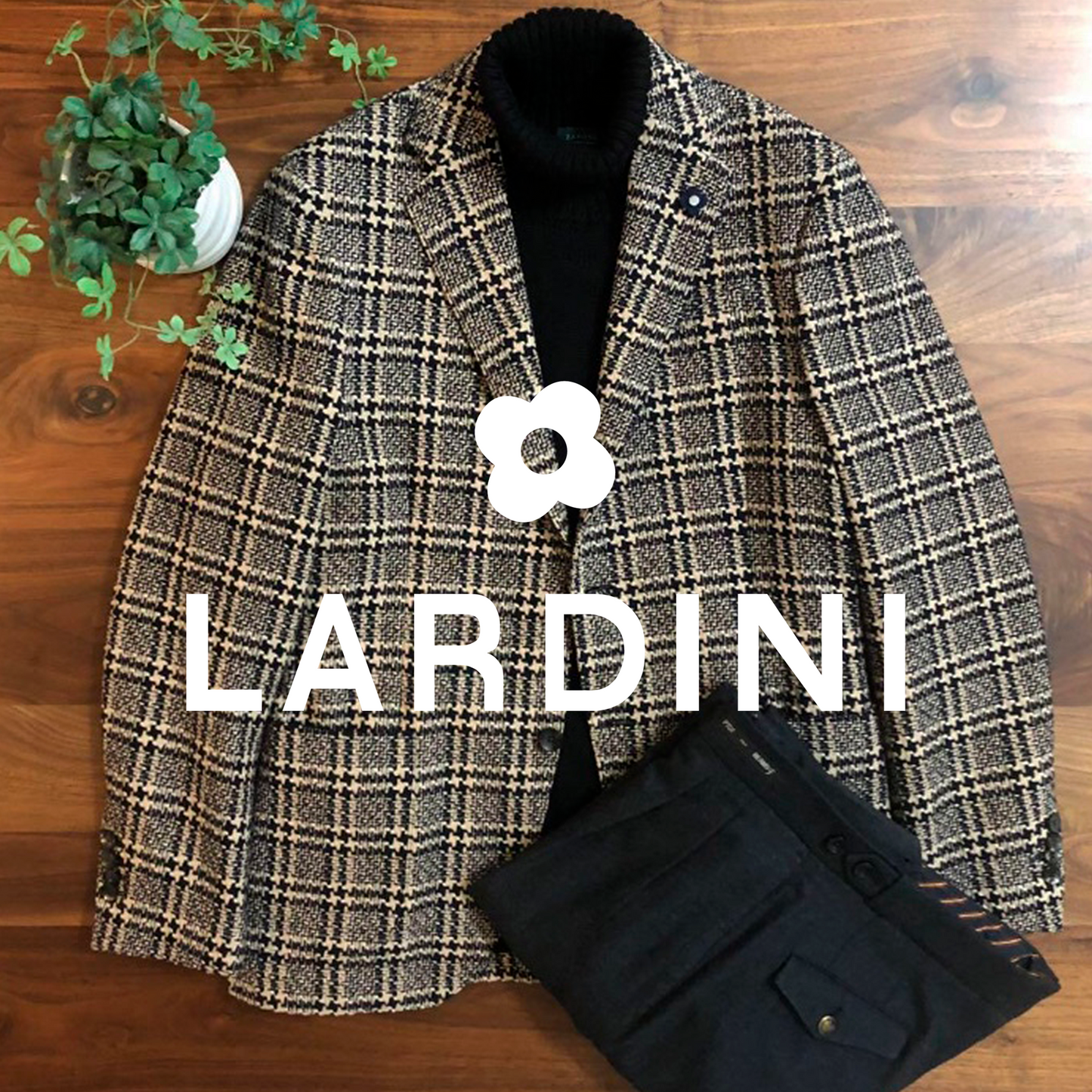 LARDINIラルディーニ総柄ベージュ×ブラック大判チェックジャケット