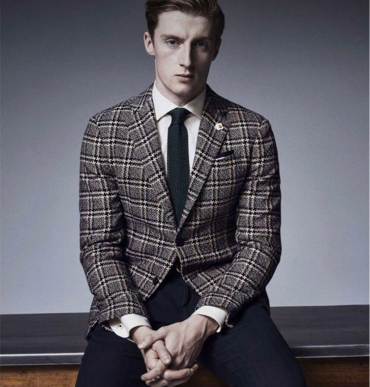 LARDINIラルディーニ総柄ベージュ×ブラック大判チェックジャケット