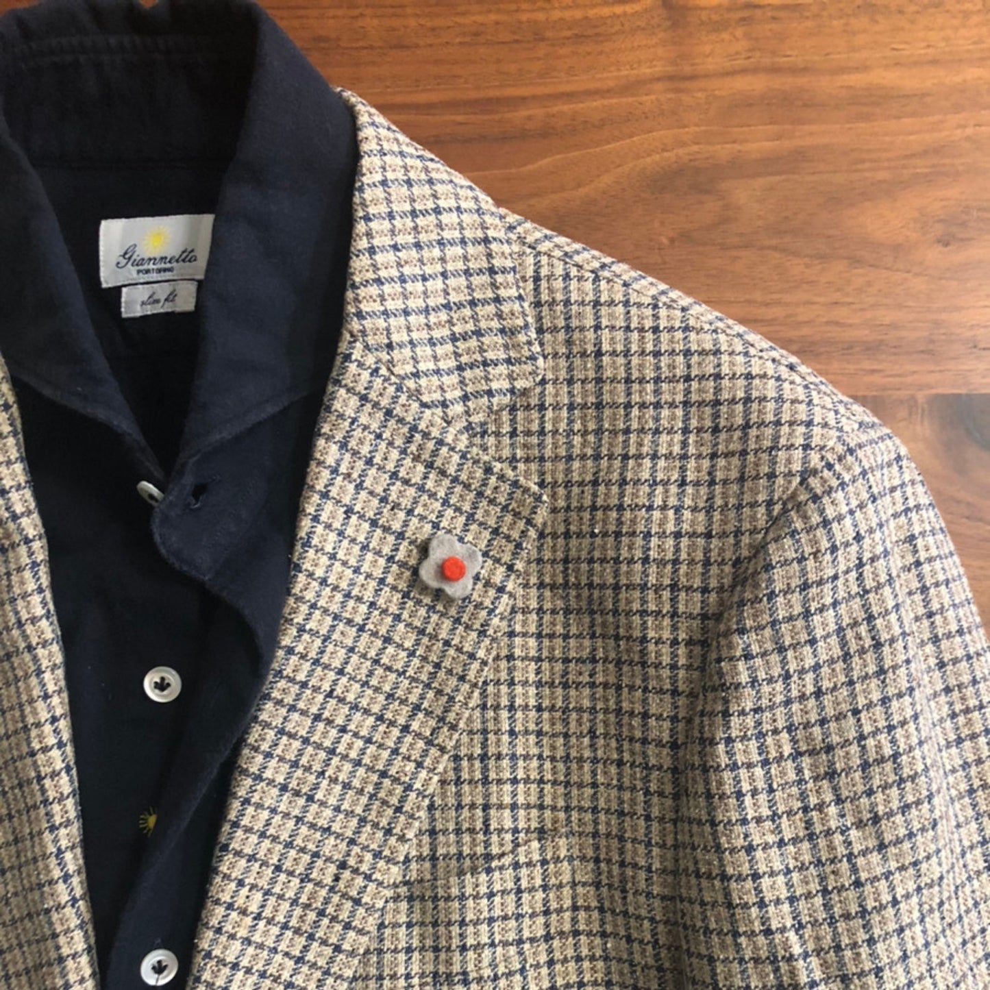 【美品/春夏】LARDINIラルディーニベージュチェックジャケット48