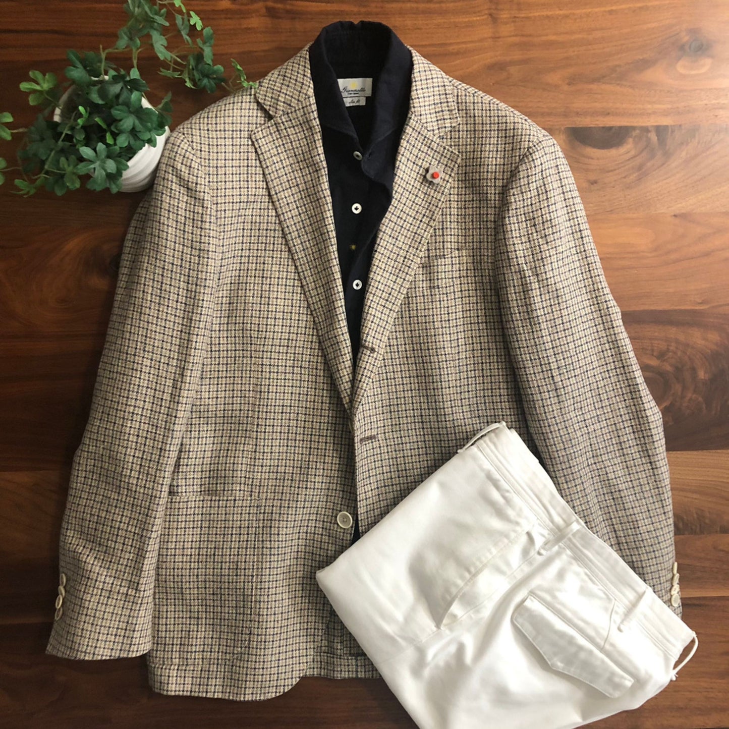 【美品/春夏】LARDINIラルディーニベージュチェックジャケット48