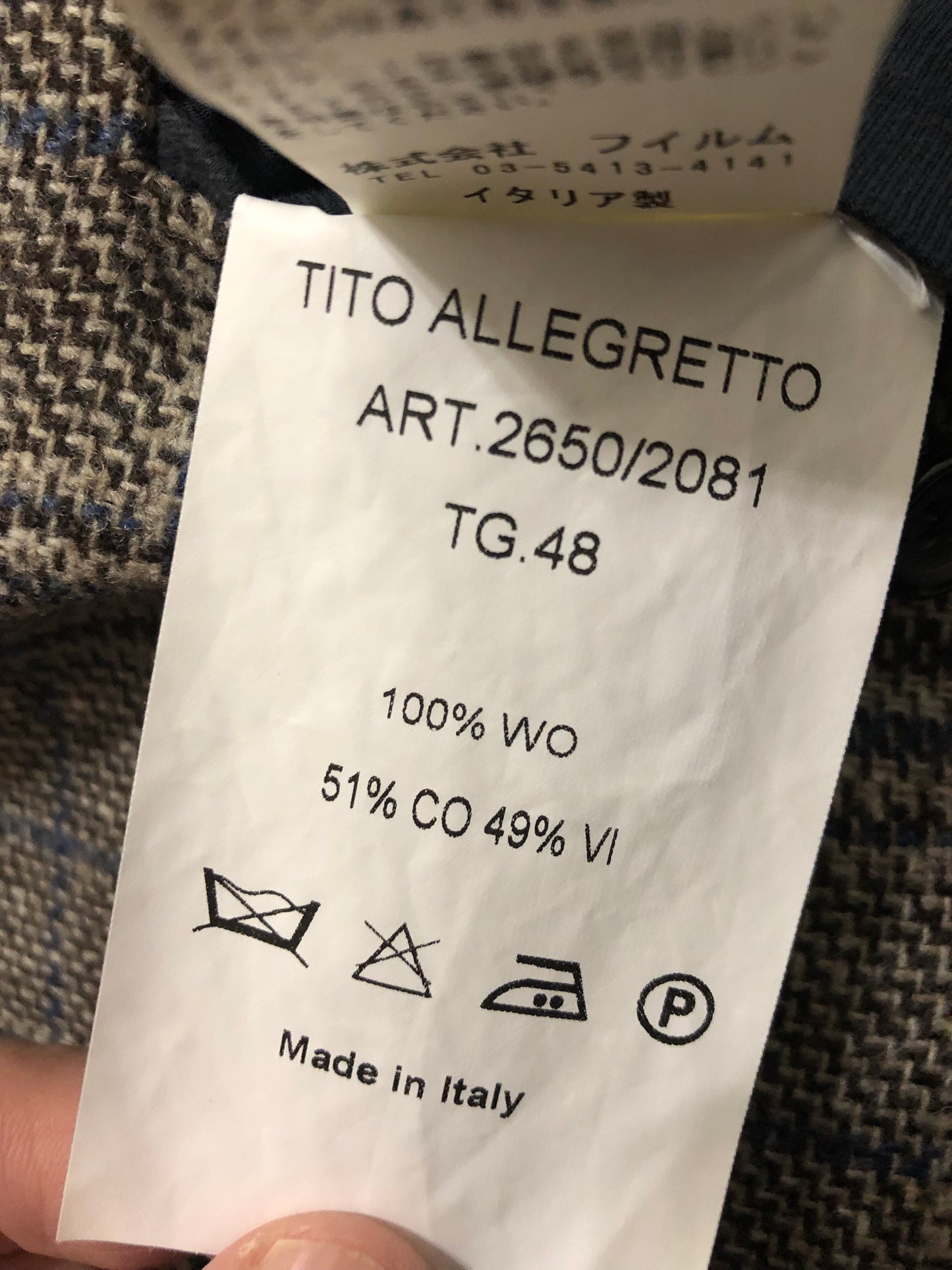 TITO ALLEGRETTOウィンドウペンジャケット48ティット