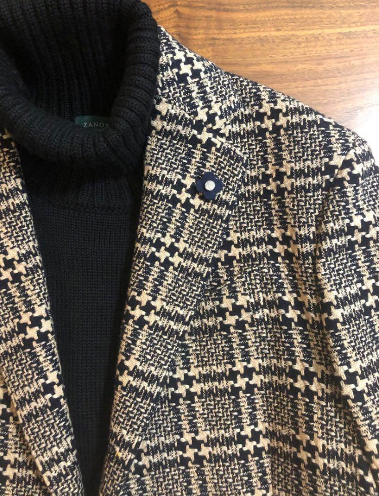 LARDINIラルディーニ総柄ベージュ×ブラック大判チェックジャケット