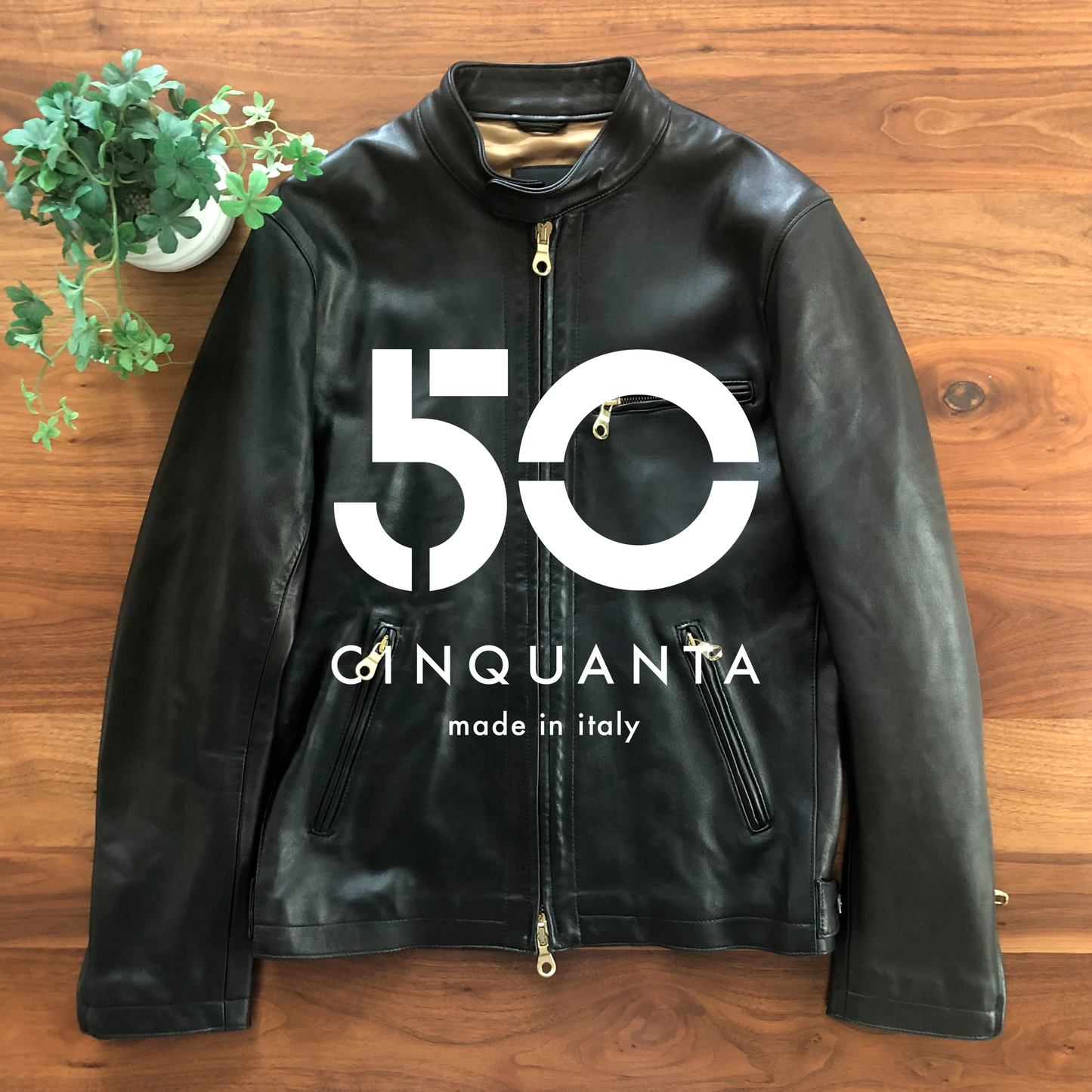 Cinquantaチンクアンタブラックレザージャケット46