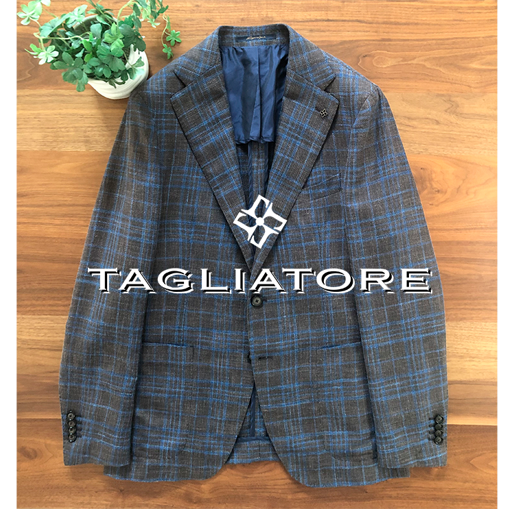 TAGLIATOREタリアトーレブラウン×ブルーチェックジャケット48