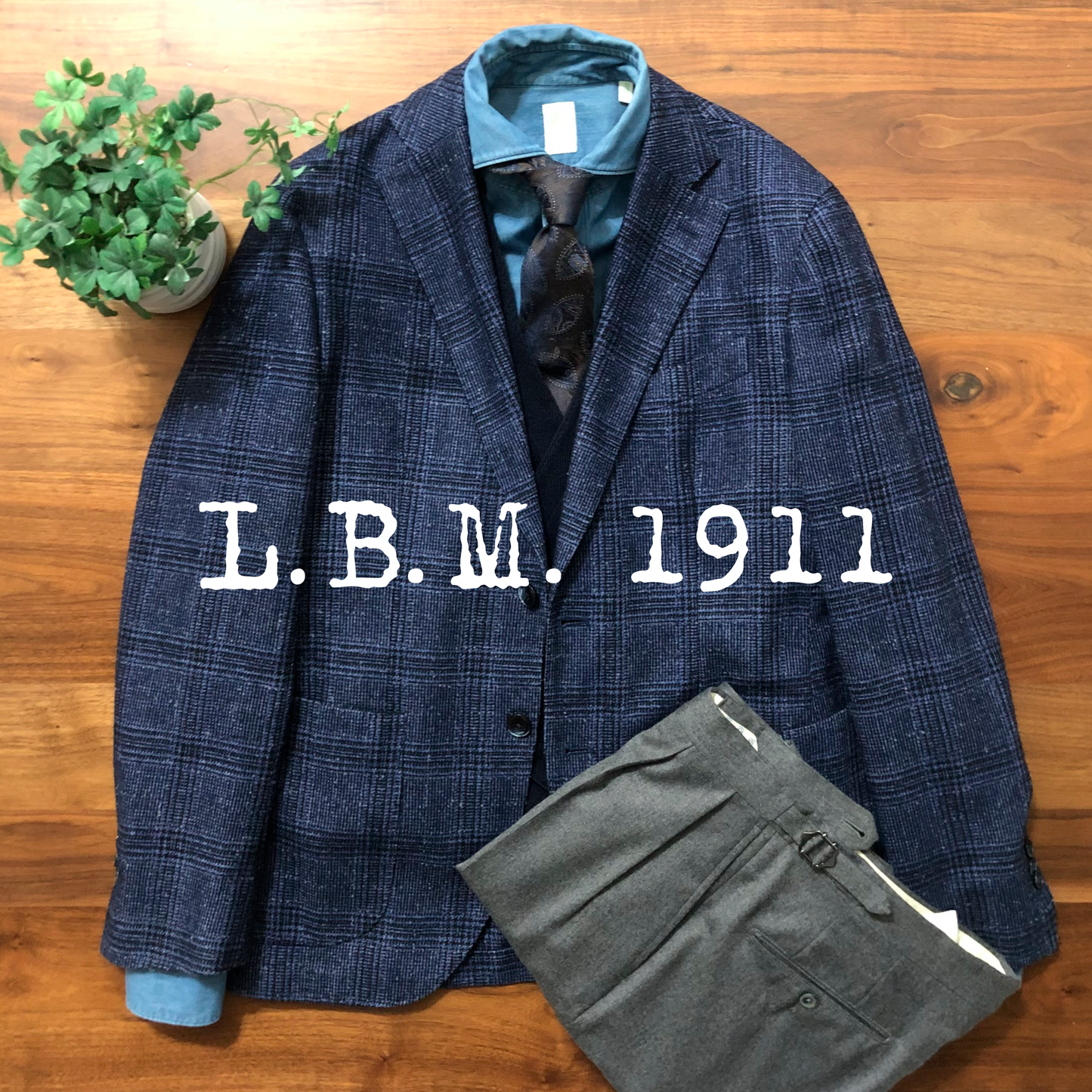 LBM1911エルビーエムネイビーグレンチェックジャケット50