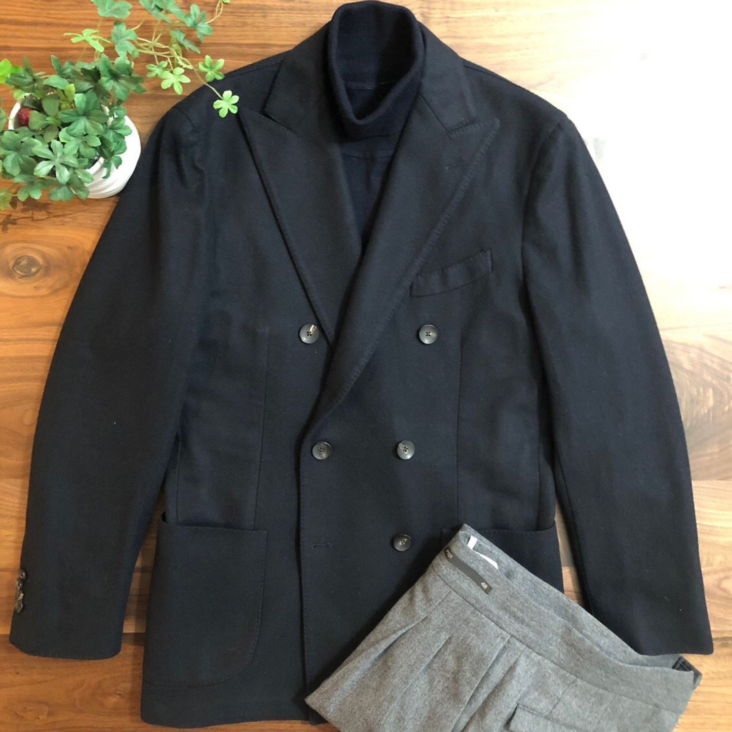 【超美品】LARDINIラルディーニカシミア100%ネイビーダブルジャケット44