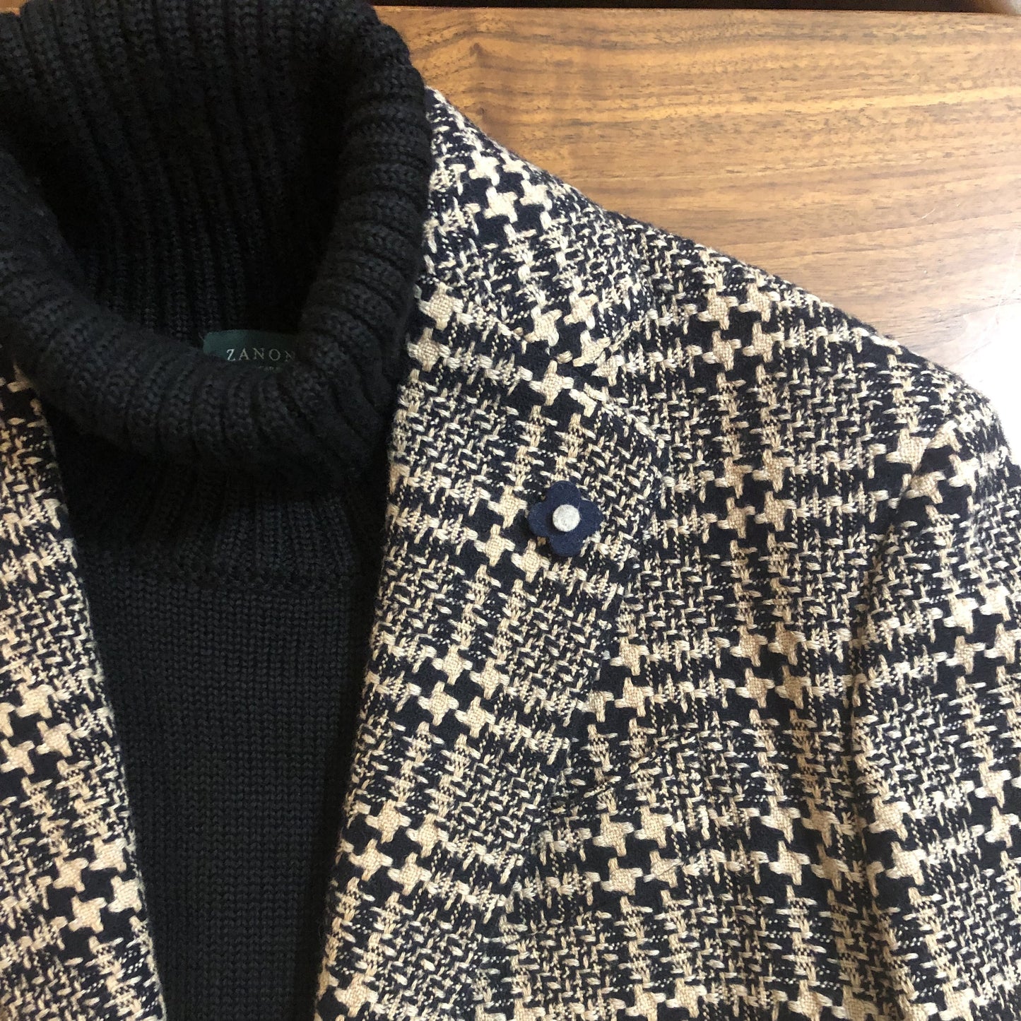 LARDINIラルディーニベージュ×ブラック大判チェックジャケット46