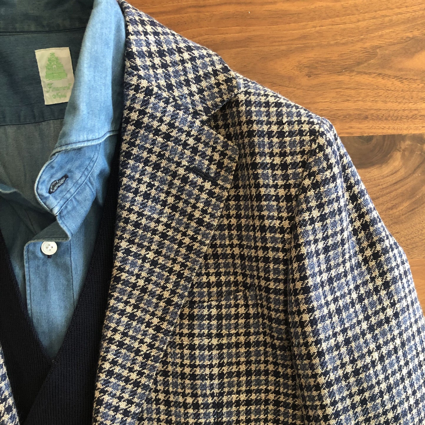 De Petrilloデペトリロブルー×ベージュチェックジャケット46