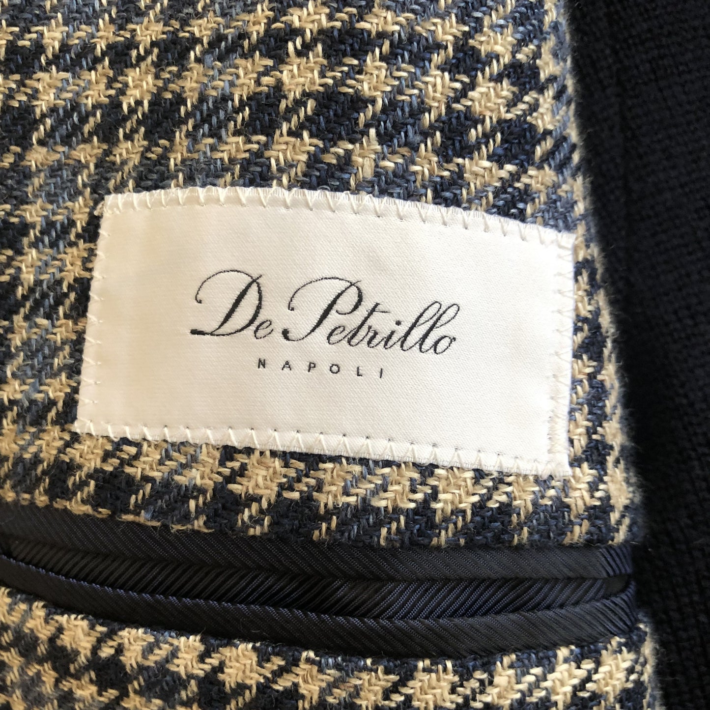 De Petrilloデペトリロブルー×ベージュチェックジャケット46