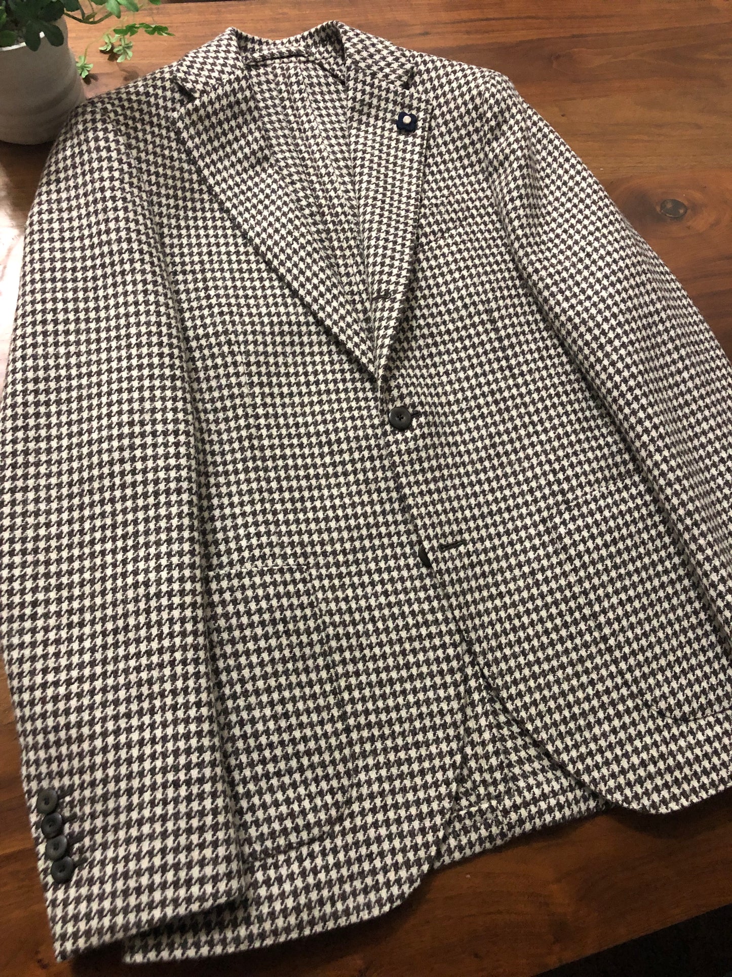 LARDINIラルディーニ千鳥格子オフホワイト×ブラウンジャケット46