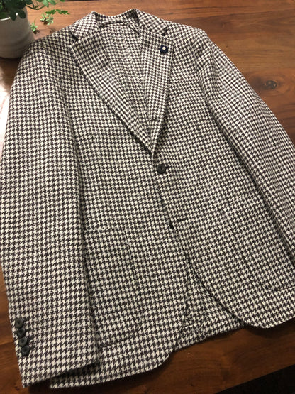 LARDINIラルディーニ千鳥格子オフホワイト×ブラウンジャケット46