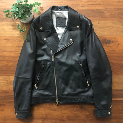 EMMETIエンメティダブルライダースレザージャケット50ブラック