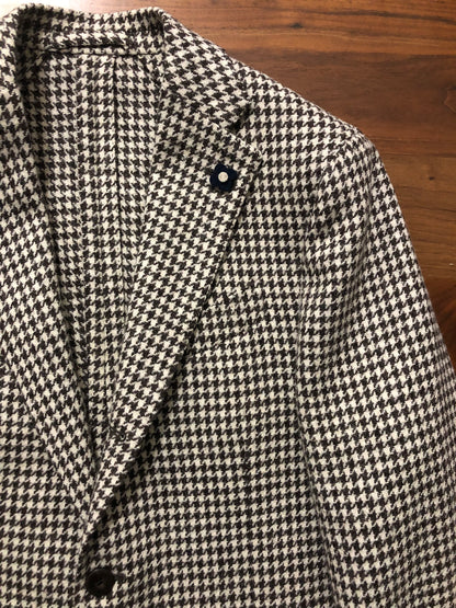 LARDINIラルディーニ千鳥格子オフホワイト×ブラウンジャケット46