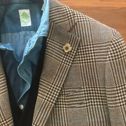 LARDINIラルディーニグレンチェックジャケット48 ブートニエール