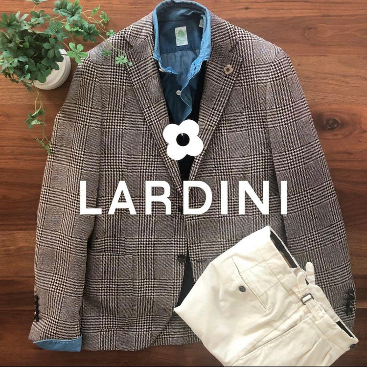 LARDINIラルディーニグレンチェックジャケット48 ブートニエール