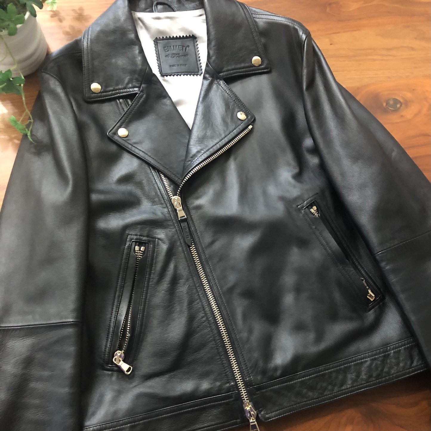 EMMETIエンメティダブルライダースレザージャケット50ブラック