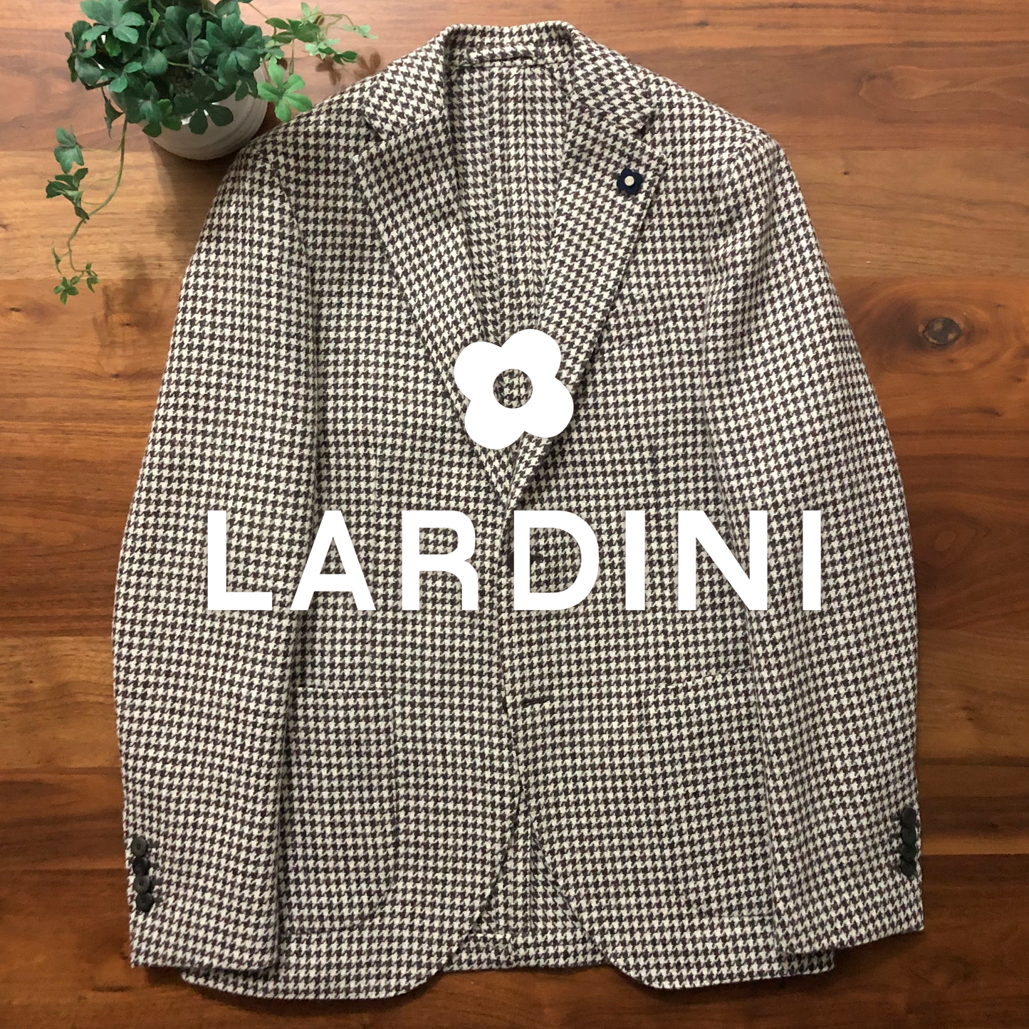 LARDINIラルディーニ千鳥格子オフホワイト×ブラウンジャケット46