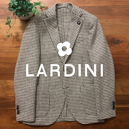 LARDINIラルディーニ千鳥格子オフホワイト×ブラウンジャケット46