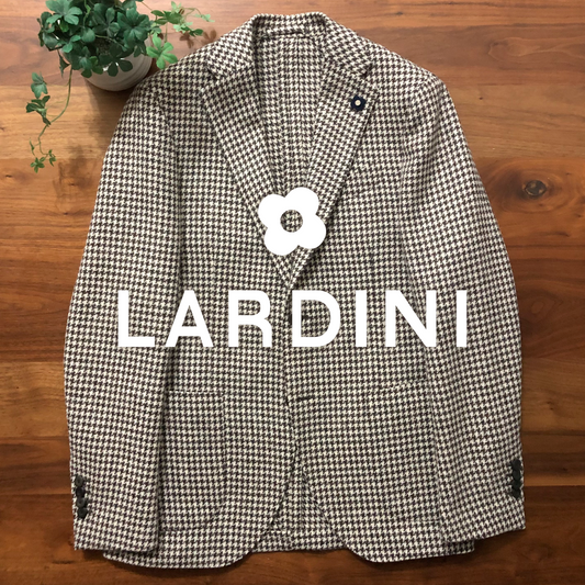 LARDINIラルディーニ千鳥格子オフホワイト×ブラウンジャケット46