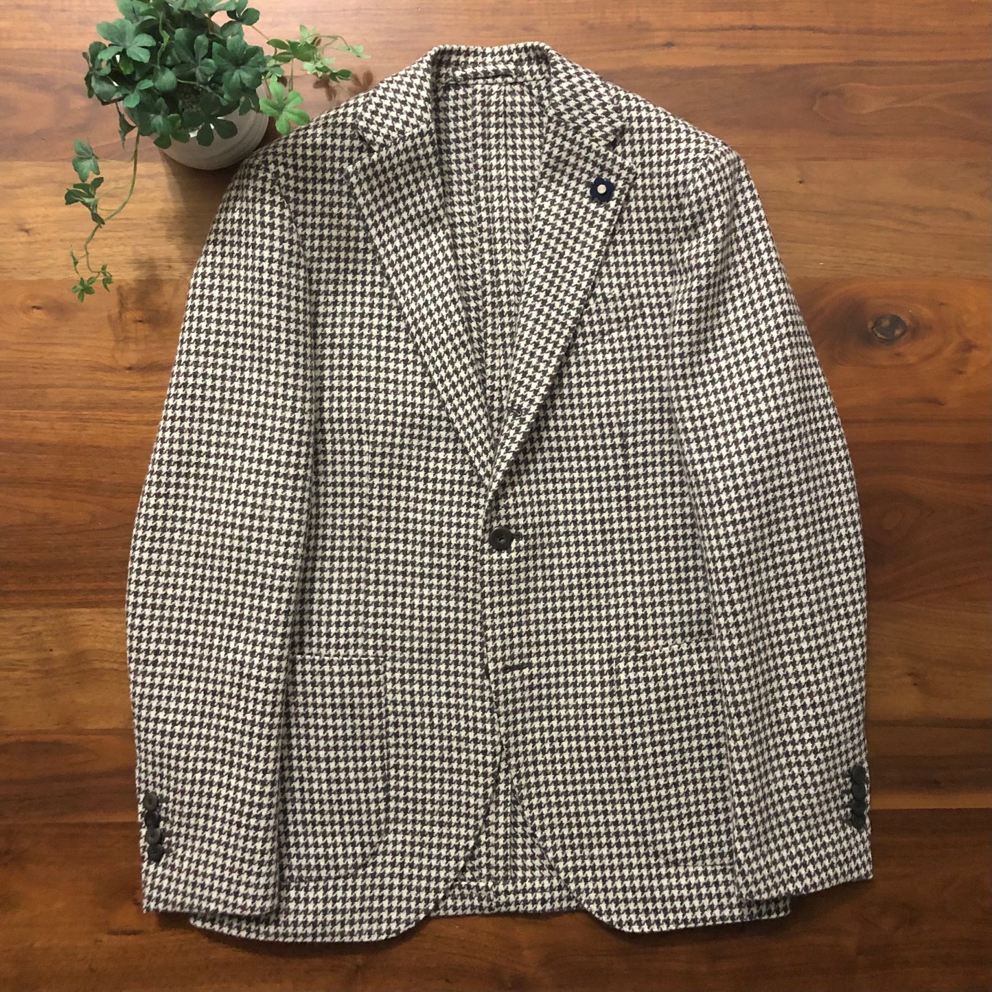 LARDINIラルディーニ千鳥格子オフホワイト×ブラウンジャケット46