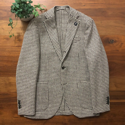 LARDINIラルディーニ千鳥格子オフホワイト×ブラウンジャケット46