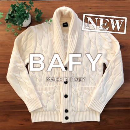 BAFYバフィーショールカラーケーブルニットカーディガン48オフホワイト