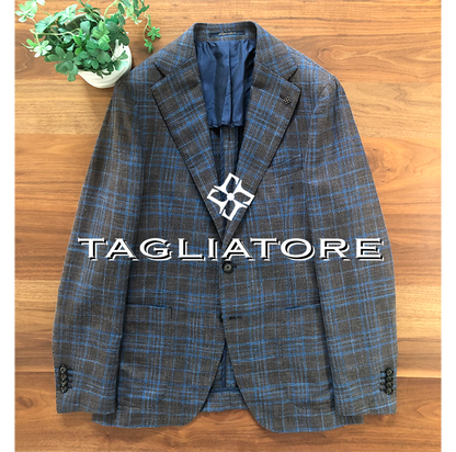 TAGLIATOREタリアトーレブラウン×ブルーチェックジャケット48 – AZZURRO TAGLIATOREタリアトーレブラウン×ブルーチェックジャケット48 – AZZURRO