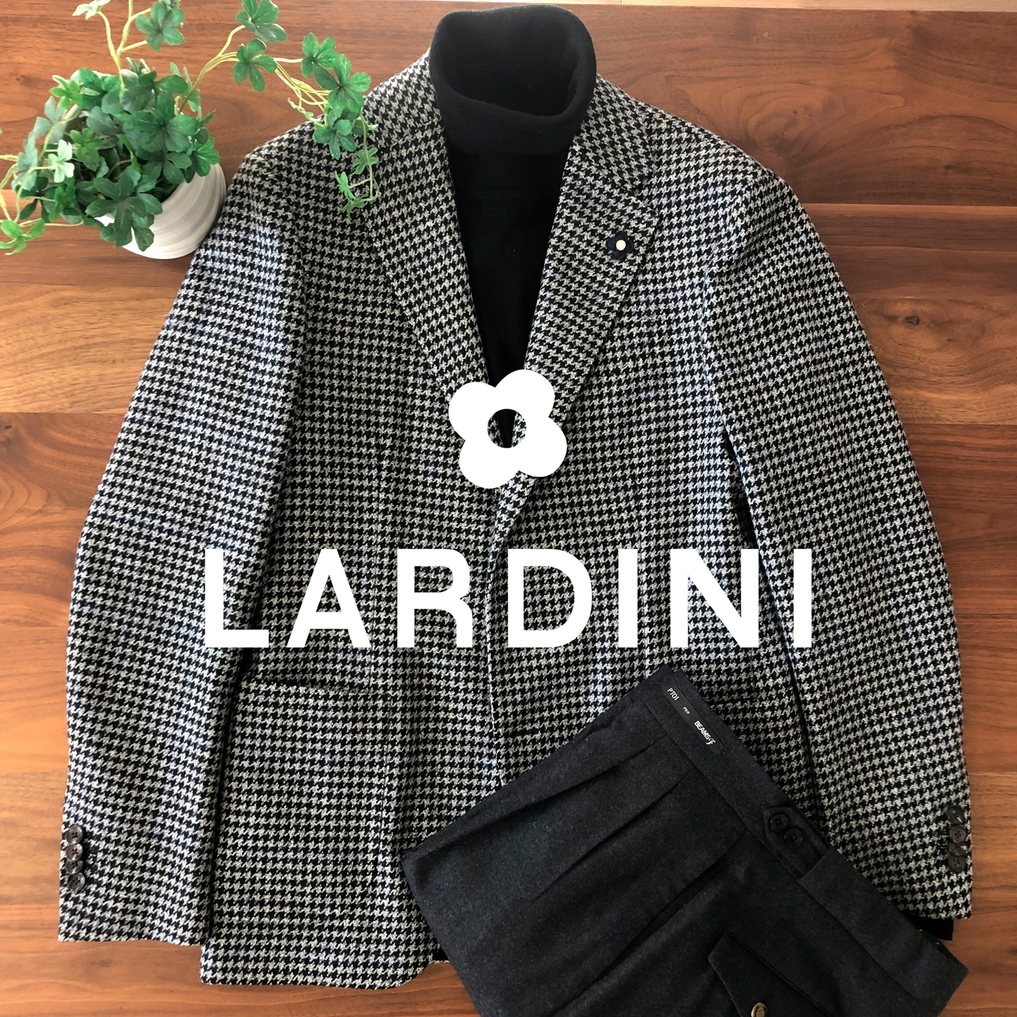 LARDINIラルディーニハウンドトゥースグレー×ブラックジャケット46千鳥格子