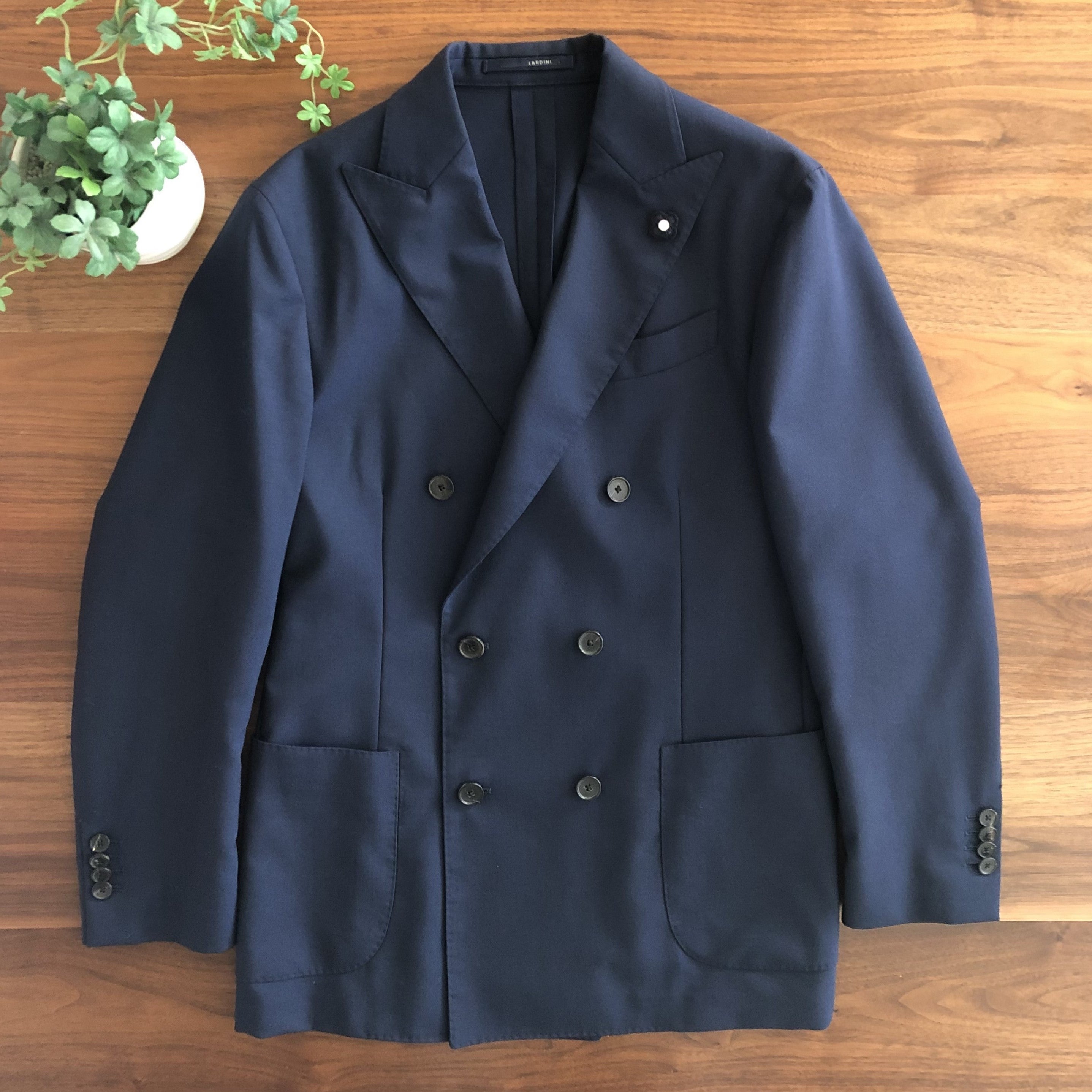 偉大な ダブル LARDINI 新品 L04108 ツイード ネイビー ジレベスト：44 